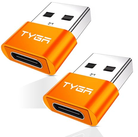 TYGA STORE USB Type C Female to USB Type A Male Adapter 2.0, Sync, Transfer, Charge, Plug & Play (2, Orange)