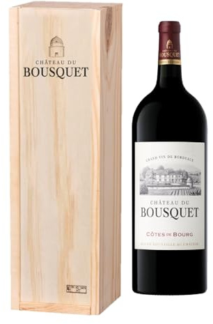 Coffret Cadeau Caisse Bois - MAGNUM Château du Bousquet - AOP Côtes de Bourg - Grand Vin de Bordeaux - Vin Rouge - 1,5 L