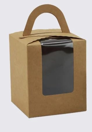 Bolsa de Regalo con Ventana Transparentes Caja de papel kraft for pasteles con ventana PVC, 50 unidades, for galletas, cupcakes, regalo(B)