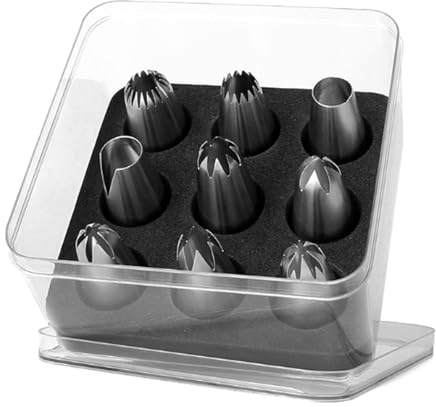 spritstyllar tårta 9 delar grädddekorationsset medelstora spritsmunstycken med slipning sömlösa munstycken i 304 rostfritt stål for kaka och kaffe spritsmunstycken