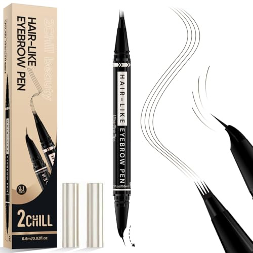 2CHILL 30° Augenbrauenstift gebogen, 2-in-1 wasserfestes Microblading-Eyebrow Pen mit 4 Spitzen, Präzisionspinsel für lebendige Farbe (Braun)