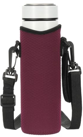 QUARKZMAN Funda Para Botella De Agua De Neopreno Con Correa, Portabotellas Aislante Para Vaso De Agua De 40 Oz Funda Plegable Para Bebidas Con Asa De Rejilla De Diamante, Rojo