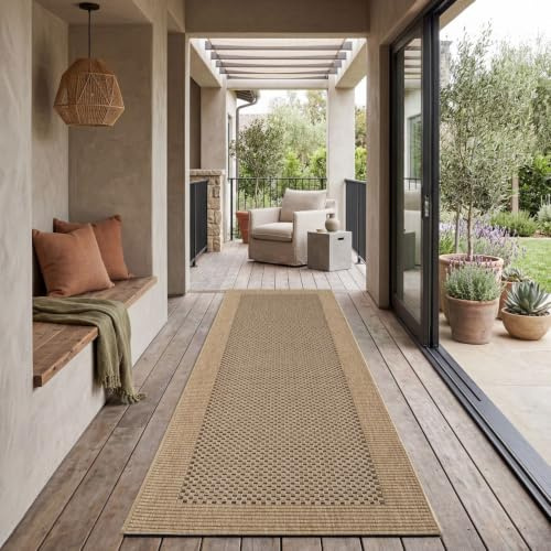 TT Home Matta För Utomhus Balkong Kök Slät Sisal Optik Bård, Storlek:80x250 cm