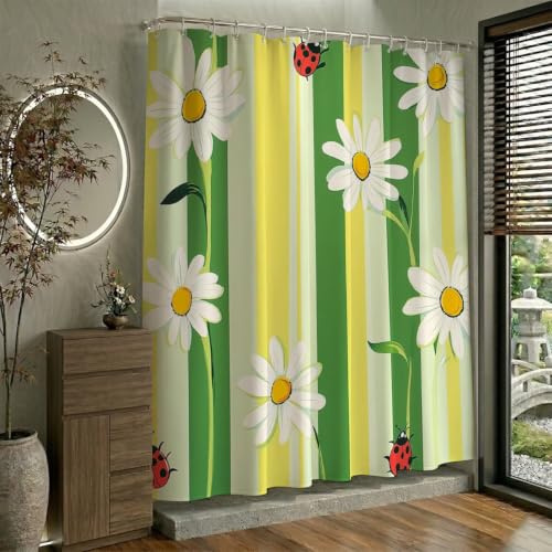 Donpeer duschdraperi 200 x 200 cm gul, duschdraperier tvättbara textilpolyestertyg med 12 öljetter och duschdraperiringar för badkarsgardin, vattentätt duschdraperi med vikt nedtill (grön) W-P394