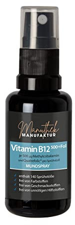 Vitamin B12 & Folsäure Mundspray Vegan Hochdosiert 500µg Methylcobalamin 7 Wo Bedarf Entwickelt in deutscher Apotheke geeignet für Schwangere&Kinder