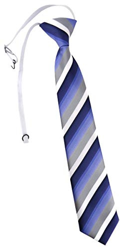 TigerTie Cravatta per bambini a righe – cravatta pre-legata con elastico, Blu scuro grigio bianco, Länge 37 cm (incl. Knoten), Breite 7 cm