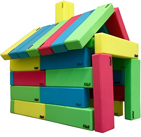 RIWI Set con 24 mattoncini Mattoncini in spugna XXL | Grandi mattoncini morbidi per bambini | Certificato TÜV Austria e Öko-Tex | Lavabile in lavatrice