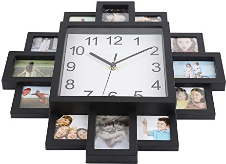 Orologio da Parete con Portafoto, 2 In 1 Orologi da Parete Quadrato Che Circonda con 12 Diverse Dimensioni Cornici Foto, per la Decorazione di Casa Patio Soggiorno, di