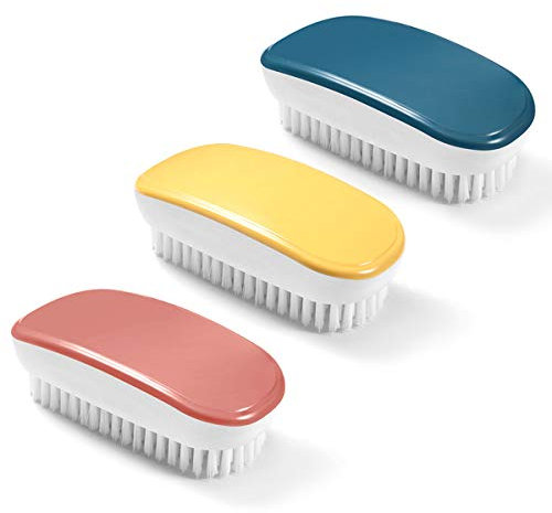 XGzhsa Cepillo de ropa suave, Cepillo para fregar la ropa, Cepillo de limpieza de mano colorido de 3 piezas para ropa, zapatos, alfombras, fregadero de cocina, bañera de baño (amarillo, rojo, azul)