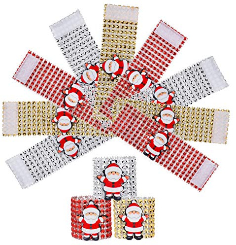 Anillos de Servilleta de Navidad Servilleteros de Malla Papá Noel Anillos de Servilletas Hebillas Titulares para Decoraciones de Mesa de Cena de Navidad 12 Piezas (3 Colores)