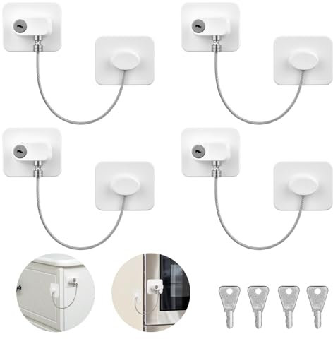 AiQInu 4PCS Lucchetto Frigorifero Bambini, Chiudi Cassetti Bambini Con 4 Chiavi, Blocca Cassetti Per Bambini Per Frigorifero, Lavatrice, Mobile, Finestra