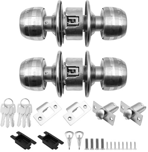Juego de 2 pomos de entrada ZONADAH de acero inoxidable para puertas interiores con mecanismo de bloqueo de 3 llaves que requieren seguridad adicional en el hogar, la oficina o el lugar de trabajo
