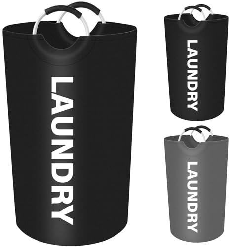 Mezzar Portabiancheria Pieghevole 90L, Cesto per Bucato in Oxford, con Manici, per Vestiti e Coperte, Grigio (Noir)