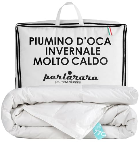 PERLARARA Piumino Letto Matrimoniale Invernale Molto Caldo, 100% solo Piumino Bianco, iDream Evolution 770 Plus 250x200 cm, Piumone Piuma d'Oca per il freddo piu Rigido 5 punti