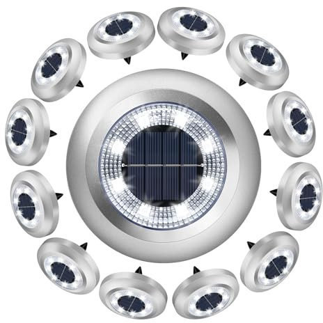 Ulixii Solar Bodenleuchten, 12 Packungen, Garten-Solarleuchten für den Außenbereich, wasserdicht, Solar-Weglichter, helle Bodenleuchten, Außenbeleuchtung, Dekoration, Gartendekorationen, Hellweiß