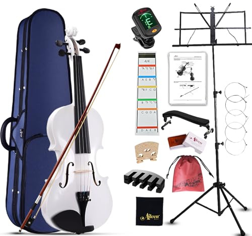 Aileen Violin 4/4 Full Size for Adults Beginners, White Fiddle Starter Kit for Students Age 12+, including Music Stand, Unique New Fingerboard Sticker, Mute