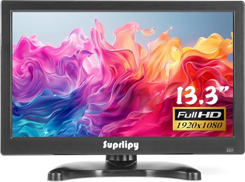 Suprlipy 13,3 FHD liten IPS-skärm LCD-skärm 1920 x 1080 60Hz 16:9 med BNC VGA AV-ingång integrerade högtalare för CCTV DVR PC RasPi övervakningskamera