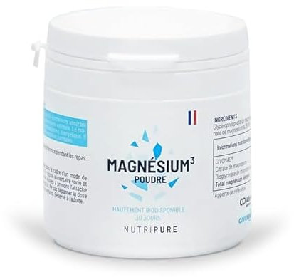 Nutripure | Magnésium³ Poudre | 3 types de Magnésium: Bisglycinate, Citrate, Glycérophosphate | Stress & Fatigue | Fortement Biodisponible | 30 Jours | Made in France