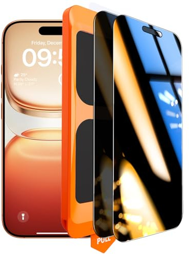 TOCOL Privacy Pellicola Vetro Temperato per iPhone 16 Pro Max, 25° Reali Anti-Spy, Rimozione Automatica Della Polvere, Copertura Completa, Senza Bolle, Durezza 9H, 2 Pezzi