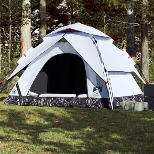 Tino Tech Tente de camping dôme pour 5 personnes - 250 x 250 x 155 cm - Polyester - Blanc - Occultant - Coupe-vent - Tente familiale - Grande tente à lancer - Tente de festival - Tente de trekking