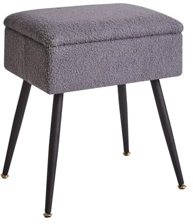 Aibiju Tabouret pour Coiffeuse, Tabouret de Vanité e avec Rangement, Ottoman Table d'appoint avec Pieds en Métal pour la Maison, Le Salon, la Chambre à Coucher, Gris YD-SMS137G