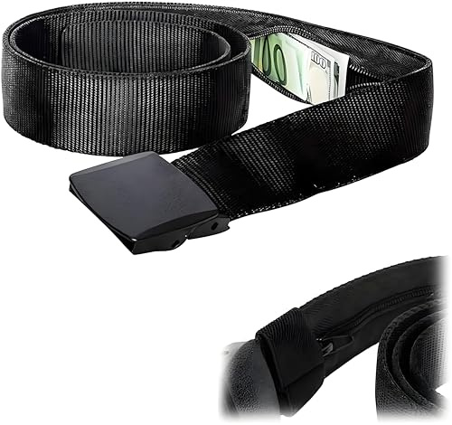 Yuiturt Money Belt for Travel Hidden Compartment with Secret Zip Pocket, Hidden Money Pouch, Anti-Theft Nylon Belt, Adjustable Nylon Design, Ideal for Secure Travel and Everyday Use. Black