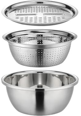 TUKRPQMRI Râpes de Cuisine Multifonctions 3 en 1, Bassin de vidange en Acier Inoxydable, Coupe-légumes, passoire, Ensemble de trancheuses de légumes/588(Thicken 26cm)