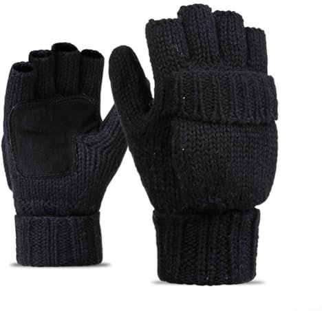 EasyByMall Warme wandelbare Fäustlinge zur Verbesserung der Geschicklichkeit bei Winteraktivitäten (schwarz)