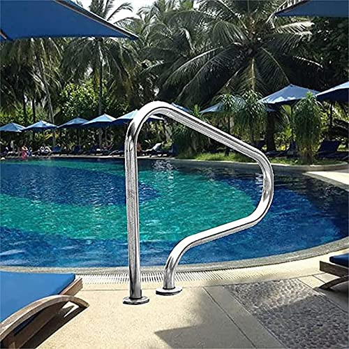 Pool Handrail Swimming Safety Hand Rail 3 Bend Braced Handrails for Inground Entry Quick Mount Base and 304 Stainless Material