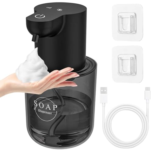 Dispenser di Sapone Automatico Automatico da 400 ml con Sensore, Dispenser Automatico di Sapone con Ricarica USB, 4 Livelli Regolabili, per Cucina e Bagno con Accessori (Nero)