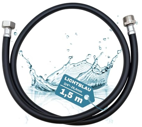 LICHTBLAU Aquastop - Prolunga di alimentazione per acqua calda fino a +90°, 1,5 m, 3/4, lavatrice e lavastoviglie I 2727, tubo per acqua calda con filettatura in metallo, con guarnizione inclusa