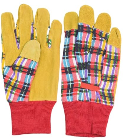 ZGCrumphant 2 pares de guantes cuero for jardinería a prueba espinas for damas, trabajo livianos Guantes De JardineríA(Plaid gloves 1Pair)