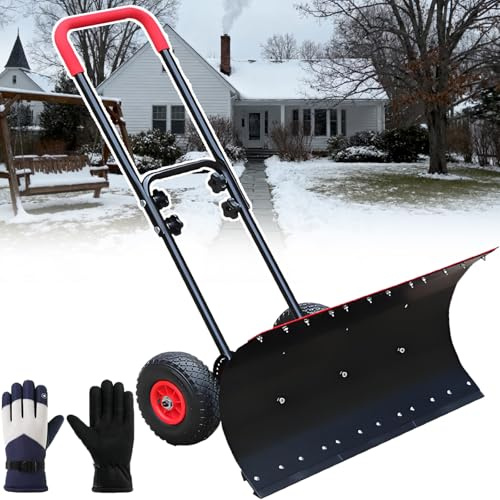 Alla årstider Pro push snöskyfflar utomhus snöplog snöpusher halkskydd hjul 42 cm spadhuvud 360° justerbart issnöborttagningsverktyg för uppfart och gångväg