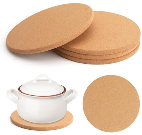 GZRXIOUS 4 Salvamanteles de Corcho, Posavasos de Corcho de 19 cm de Diámetro, Agarraderas Antideslizantes para Ollas, Cacerola