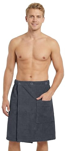 LAYNENBURG Premium Saunakilt Herren mit Knopfverschluss - 100 % Baumwolle – Öko-Tex 100 - Männer Saunatuch - Frottee Sauna-Handtuch, Kilt Gummizug für Wellness, Spa & Sauna (M-XL anthrazit)