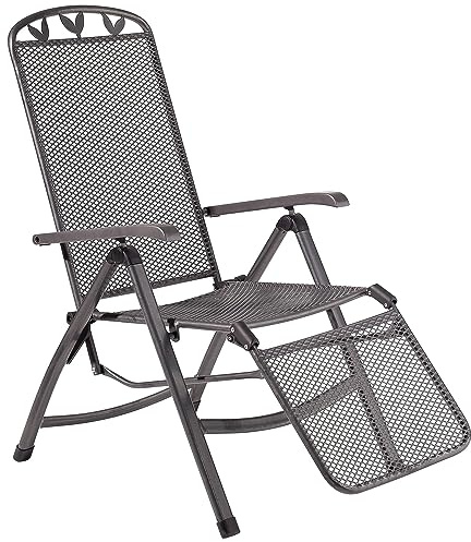 greemotion Toulouse Reclining Garden Chair, Plastic-coated Steel Folding Chair with 5-level Adjustable High Backrest and Footrest for Gardens, Terraces and Balconies, approx. 58 x 77 x 109 cm, Grey