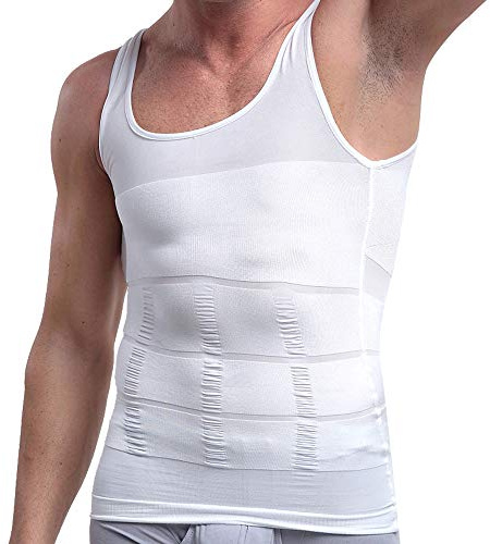 Taoqiao Men Body Slimming Tummy Shaper Belly Underwear Shapewear Waist Girdle Shirt(White,M)