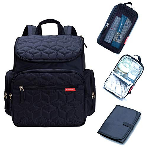 Bebamour Baby Wickelrucksack Wickeltasche mit Wickelunterlage Multifunktional Große Kapazität Babytasche Reisetasche für Unterwegs(Dark Blue)