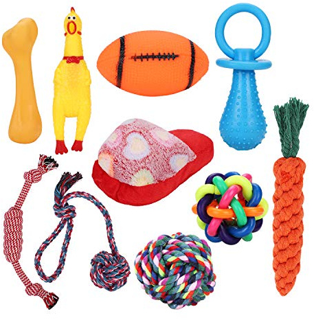 IBLUELOVER Ensemble Jouets Chiens Jouets à Mâcher Lot de 10 Jouets Interactif pour Animaux de Compagne Corde Jouet Set Entraînement des Dents Santé Nettoyage Jouets Sonore Moynne Grande Chien Chiots