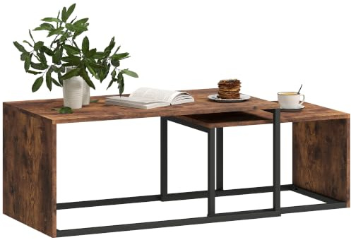 HOMCOM Couchtisch Stapelbar mit Metallrahmen 2er Set Rustikal Braun