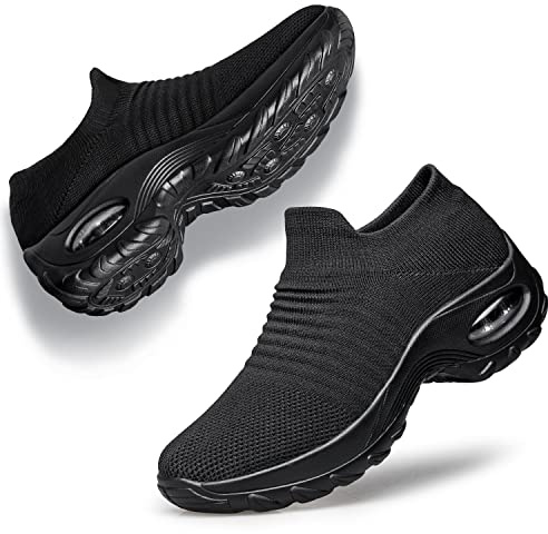 Raoendis Scarpe da ginnastica da donna senza lacci con supporto per l'arco, comode scarpe ortopediche da donna in rete antiscivolo leggere, Tutto Nero 3, 38 EU