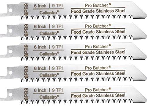Caliastro 6-Inch Stainless Steel Frozen Meat Bone Cutting Saw Blades for Reciprocating and Sawzall Saws 5-Pack