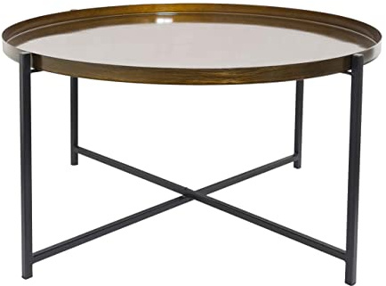 ASPECT Cassia Round Metal Foldable Tray Top Coffee/Side Table,Antique Brass/Black (75 dia x 45 H cm)