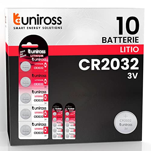 Uniross Pile Batteria Bottone CR2032 Lithium 3V al Litio Lunga Durata Mantenimento Carica Fino a 5 Anni Senza Mercurio e Cadmio - 2 Blister da 5 Batterie