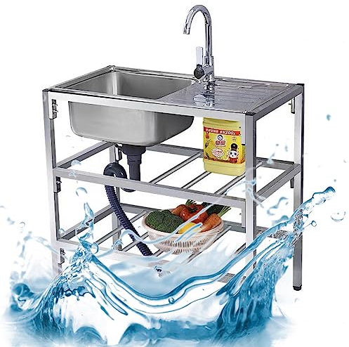 Mobiles Küche Spültisch Freistehende Einzelbecken-Spüle Spülbecken Edelstahl 1 Becken mit Abfluss und Fallrohr mit Wasserhahn Lagerregale für Küche Werkstatt Bauernhaus Verpflegung. (Color : Single c