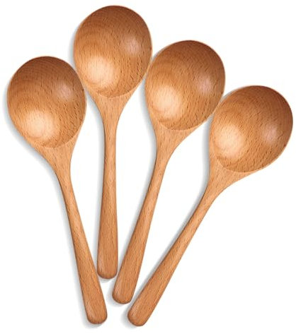 Suuwwn Natur Holzlöffel,4 Stück Holzlöffel Esslöffel Suppenlöffel Holzlöffel Löffel Set Japanischen Stil Holzlöffel Haferbrei Löffel für Haferbrei, Suppe, Ramen, Hot Pot, Restaurant, Haushalt (B)