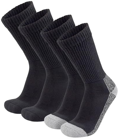 4 Pairs of Diabetic Extra Thick Warm Cotton Socks, Triple Cushioned Crew Slipper Socks (2 Pairs Black and 2 Pairs Black with Gray Sole, Size 10-13)