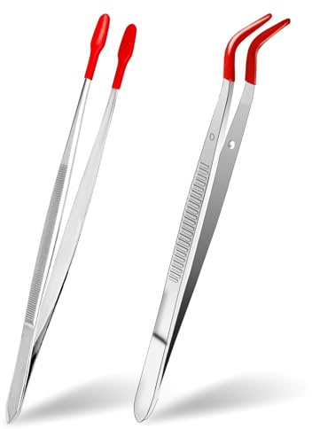 2 pinzas para manualidades con puntas de goma, pinzas adhesivas de metal con revestimiento de PVC suave, pinzas curvadas en ángulo para la fabricación de joyas de laboratorio, manualidades, monedas de