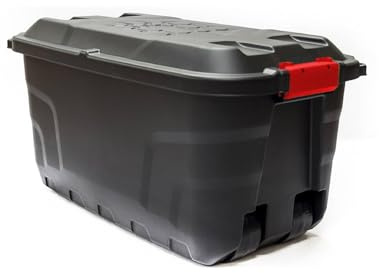 Strata Robuste Große Aufbewahrungsbox Mit Deckel, 75 L, Abschließbar, Für Innen- und Außenbereich, Mit Rollen, Schwarz Mit Roten Griffen