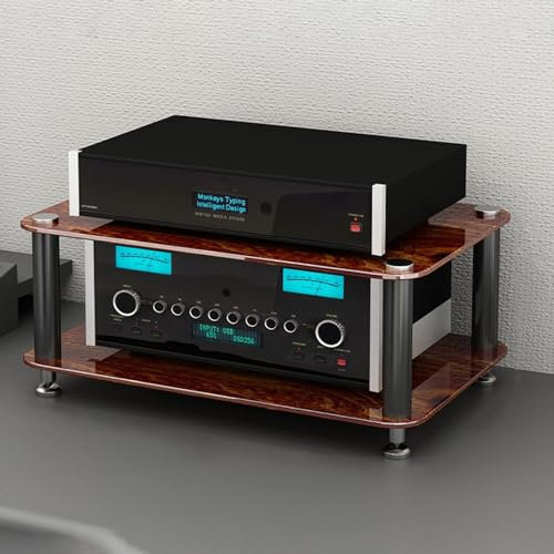 Meuble stéréo Meuble TV d'angle/armoire audio en verre trempé, Étagère pour tourne-disques, amplificateurs et médias, Etagère pour matériel électronique/ bibliothèque pour salle d'étude(Brown,2 Layers